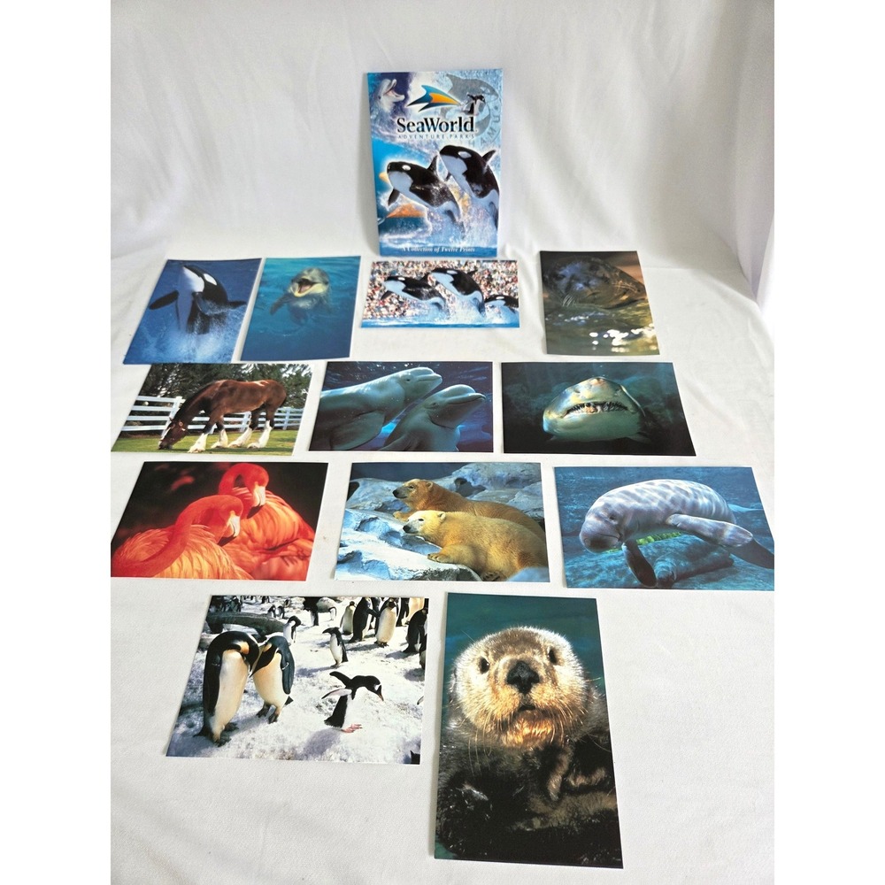 SeaWorld Adventure Parks Postcard folder Collection 12 Prints